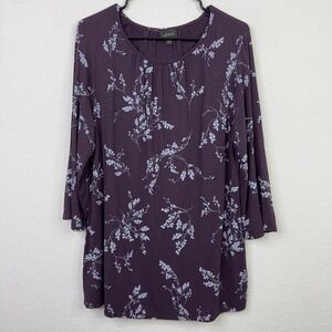 J. Jill Shirt Womens M Purple Floral 3/4 Sleeve Boho Dark Romantic Career Tunic